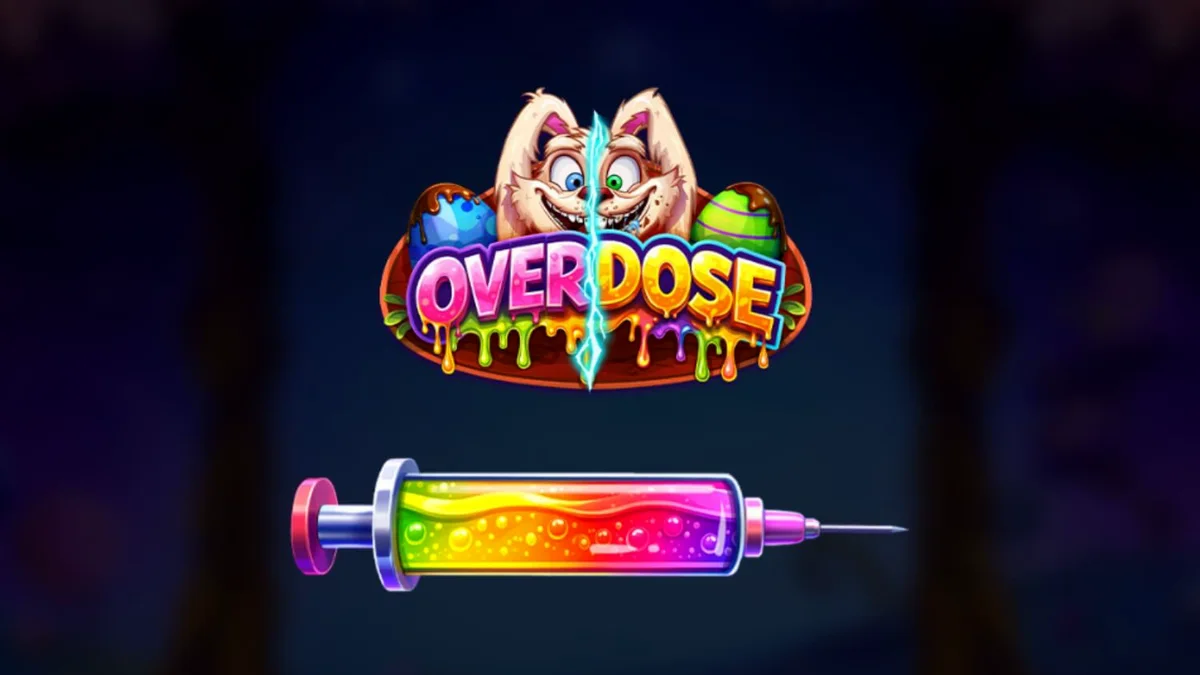 Tampilan visual mesin slot Overdose dengan tema Paskah yang gelap dan penuh warna